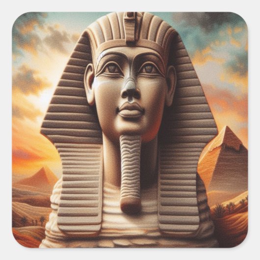 Giza Sphinx Hoofd met Piramides Egypte Reizen Vierkante Sticker (Voorkant)