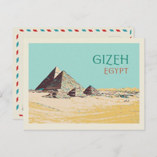 Gizeh, afbeelding van Pyramids Egypte Briefkaart (Voorkant / Achterkant)