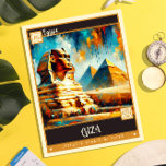 Gizeh, Egypte |  schilderij Briefkaart<br><div class="desc">Stap terug in de tijd naar de oude wonderen van Gizeh met ons boeiende schilderij Briefkaart. Dit prachtige kunstwerk legt de tijdloze schoonheid van het Gizeplateau vast in een schilderstijl, die doet denken aan klassieke reisposters en adverteren prints. Met zijn expressieve penseelstreken en levendige kleurenpalet vervoert het briefkaart u naar...</div>