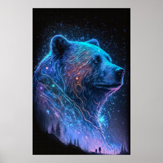 Gizzly Beer Dierenportret Schilderen Wildlife Poster (Voorkant)