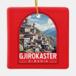Gjirokaster Albanië Travel Art Vintage Keramisch Ornament<br><div class="desc">Gjirokastër retro vector reisontwerp. Het is gelegen in een vallei tussen het gebergte Gjerë en de Drino.</div>