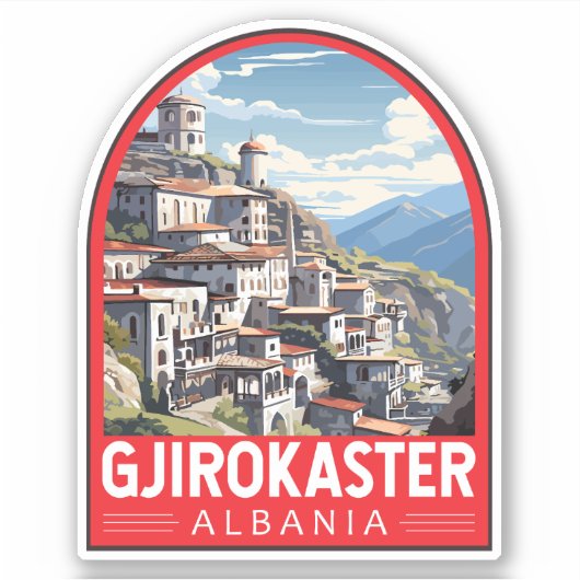 Gjirokaster Albanië Travel Art Vintage Sticker (Voorkant)