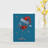 Gl Of Red Wine Santa Hat Christmas 2025 Women Men  Kaart (Gele Bloem)