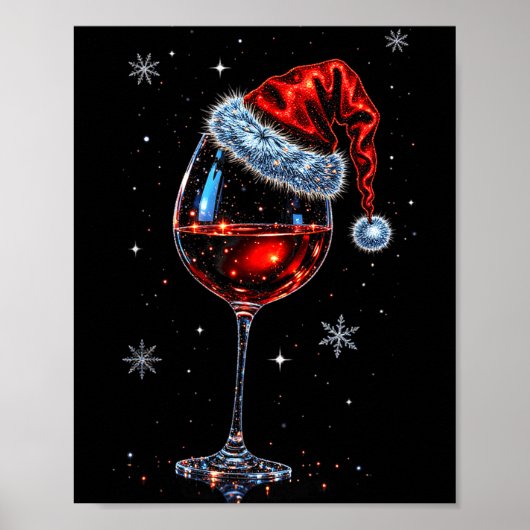 Gl Of Red Wine Santa Hat Christmas 2025 Women Men  Poster (Voorkant)