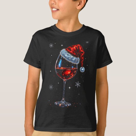 Gl Of Red Wine Santa Hat Christmas 2025 Women Men  T-shirt (Voorkant)