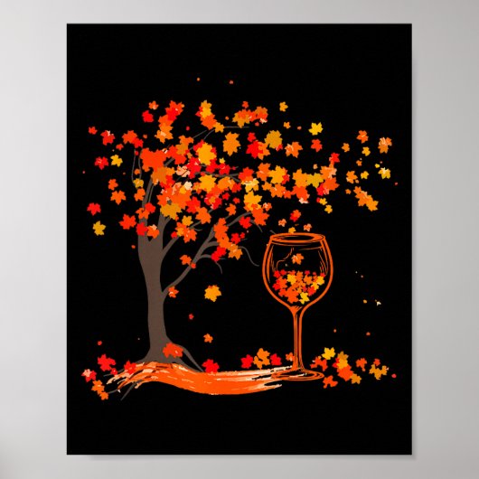 Gl Of Wine Maple Leaf Autumn Fall Funny Drink Wine Poster (Voorkant)