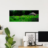 Glaciaal rotsblok in een lupine veld Poster (Thuiskantoor)