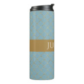  Glacial Blue Gold Quatrefoil, op maat gemaakt Thermosbeker (Gedraaid links)