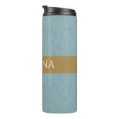  Glacial Blue Gold Quatrefoil, op maat gemaakt Thermosbeker (Geroteerd rechts)