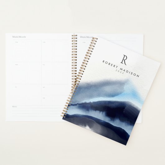 Glacial Waterverf Mountains Monogrammed schilderen Planner (Display)