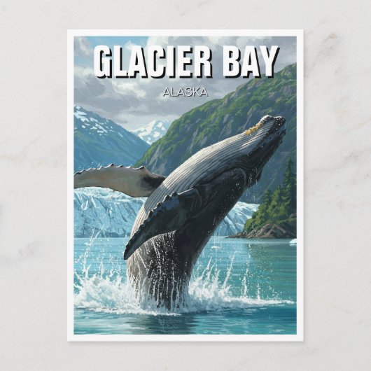 Glacier Bay Bultrug Whale Breaking Alaska Reizen Briefkaart (Voorkant)