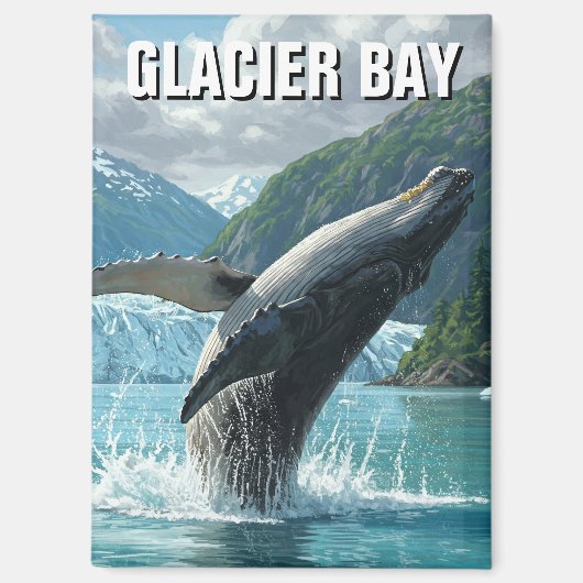 Glacier Bay Bultrug Whale Breaking Alaska Reizen Magneet (Voorkant)