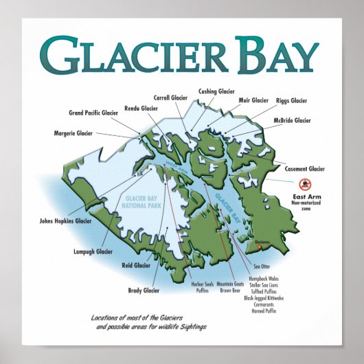 Glacier Bay Map afdrukken Poster (Voorkant)