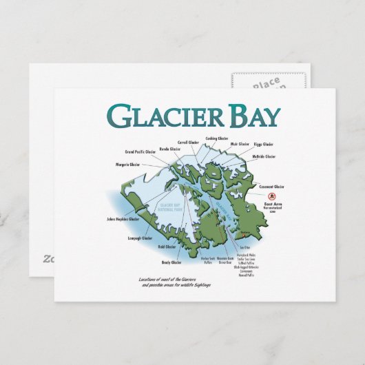 Glacier Bay Map Briefkaart (Voorkant / Achterkant)