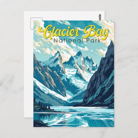 Glacier Bay National Park Illustratie Retro Briefkaart (Voorkant / Achterkant)