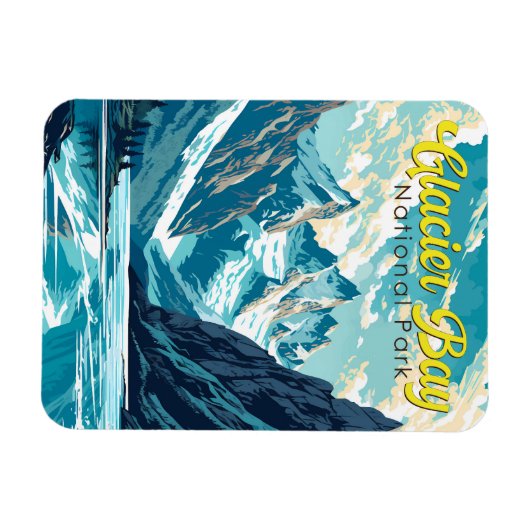 Glacier Bay National Park Illustratie Retro Magneet (Horizontaal)