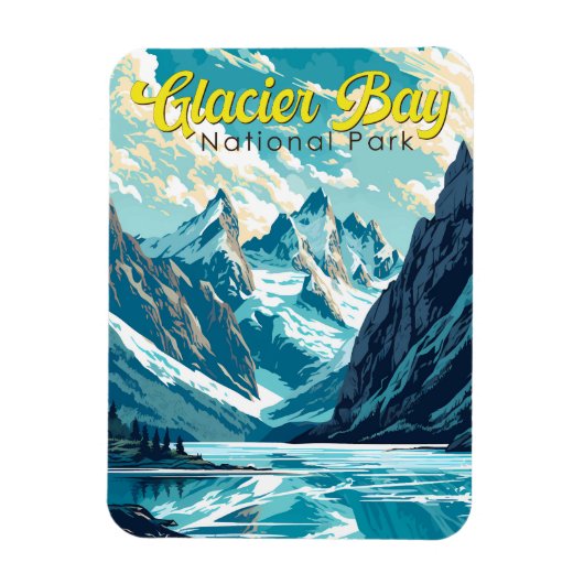 Glacier Bay National Park Illustratie Retro Magneet (Verticaal)