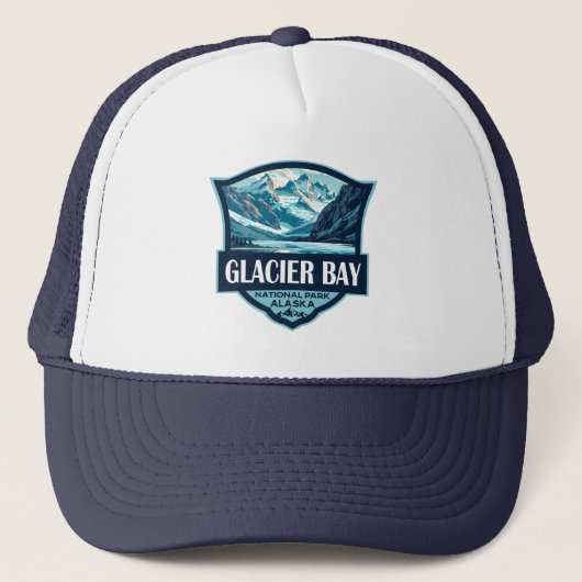Glacier Bay National Park Illustratie Retro Trucker Pet (Voorkant)