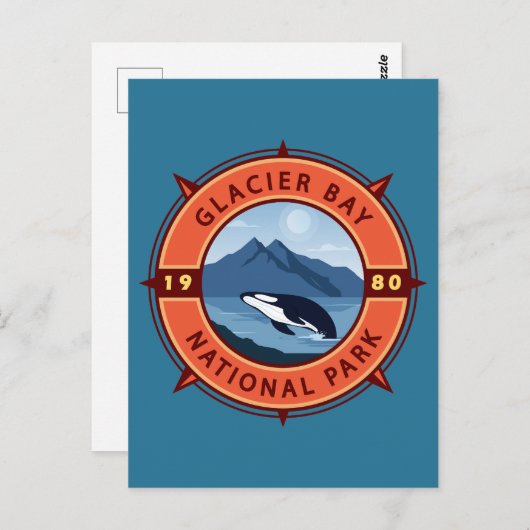 Glacier Bay National Park Orca Retro Compass Briefkaart (Voorkant / Achterkant)