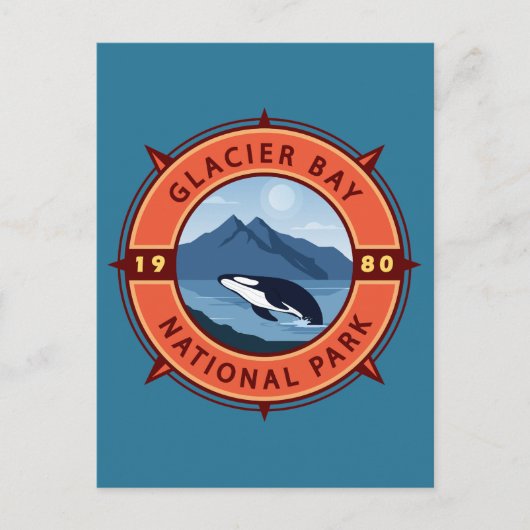 Glacier Bay National Park Orca Retro Compass Briefkaart (Voorkant)