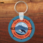 Glacier Bay National Park Orca Retro Compass Sleutelhanger (Voorkant)