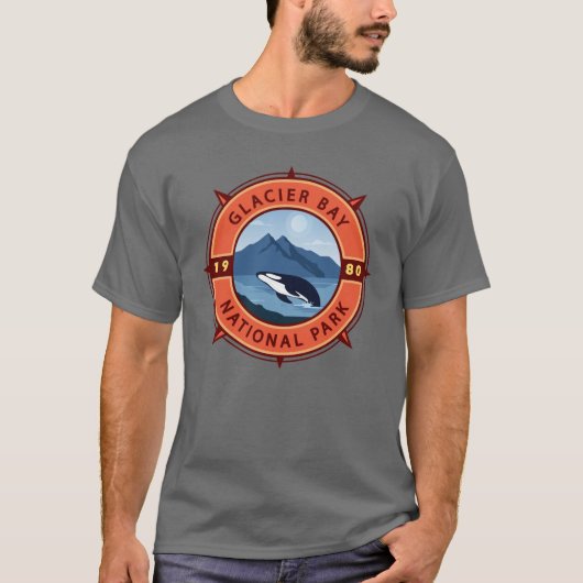 Glacier Bay National Park Orca Retro Compass T-shirt (Voorkant)