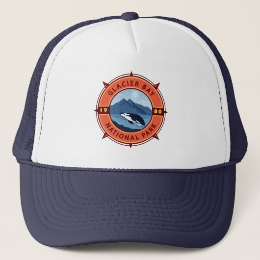 Glacier Bay National Park Orca Retro Compass Trucker Pet (Voorkant)