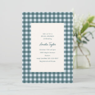 Glacier Blauwe Gingham Chic Bruiloftsborrel Brunch Kaart