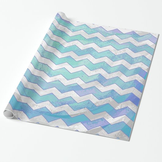 Glacier Blue Chevron Pattern Cadeaupapier (Uitgerold)