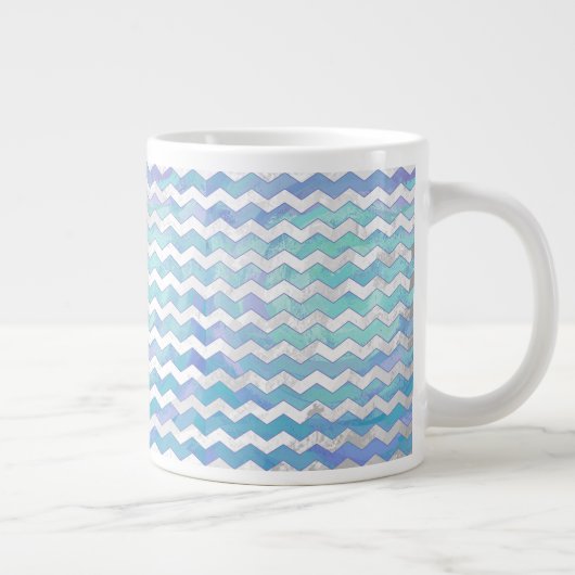 Glacier Blue Chevron Pattern Grote Koffiekop (Rechts)