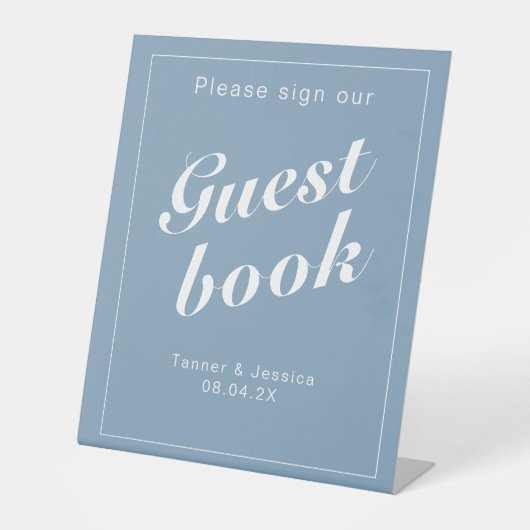 Glacier Blue & White Modern Minimalist Guestbook Reclamebord Met Voetstuk (Voorkant)