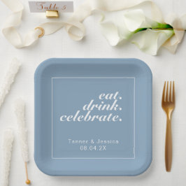 Glacier Blue & White Modern Minimalist Wedding Papieren Bordje