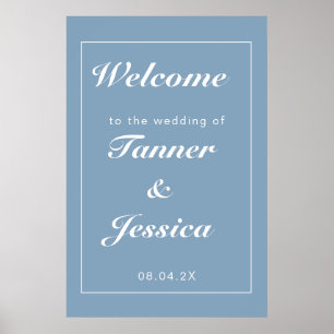 Glacier Blue & White Modern Wedding Welcome Poster