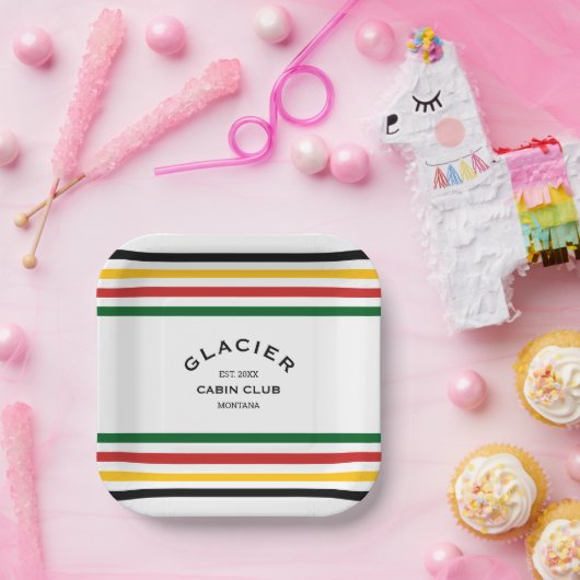 Glacier Cabin Club Aangepast Wapen Park Streep Papieren Bordje (Feest)