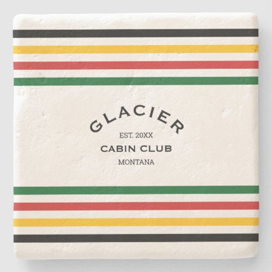 Glacier Cabin Club Custom Crest Park Stripe Stenen Onderzetter (Voorkant)