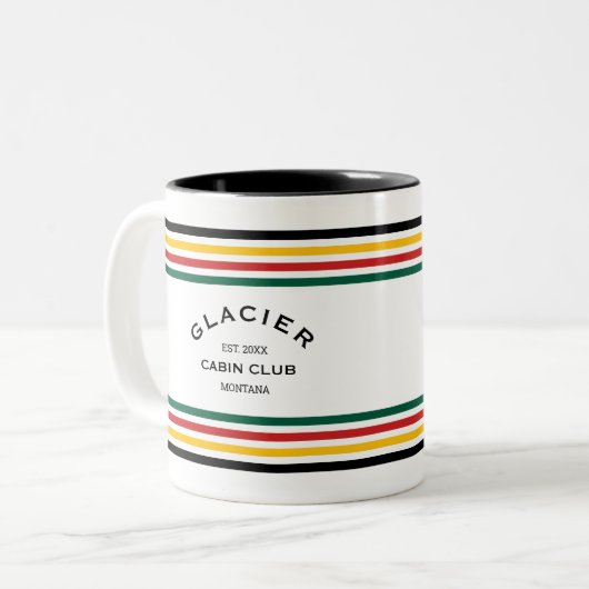 Glacier Cabin Club Custom Crest Park Stripe Tweekleurige Koffiemok (Voorkant links)