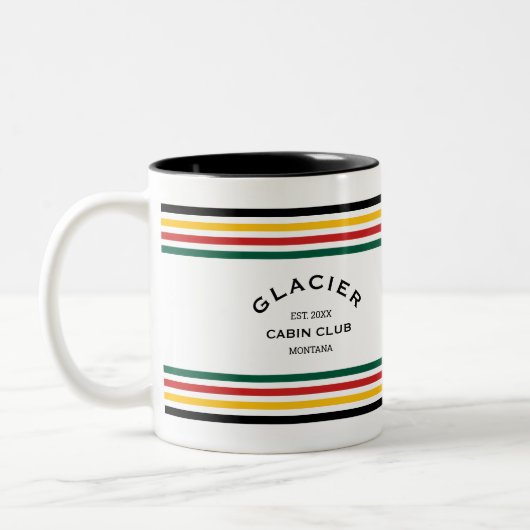 Glacier Cabin Club Custom Crest Park Stripe Tweekleurige Koffiemok (Links)