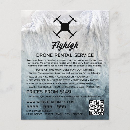 Glacier Drone Silhouette, Drone Rental Company Flyer (Voorkant)