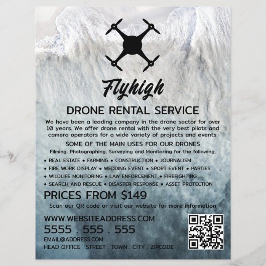Glacier Drone Silhouette, Drone Rental Company Flyer (Voorkant)