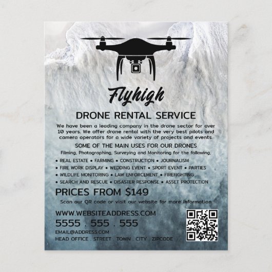 Glacier Drone Silhouette, Drone Rental Company Flyer (Voorkant)