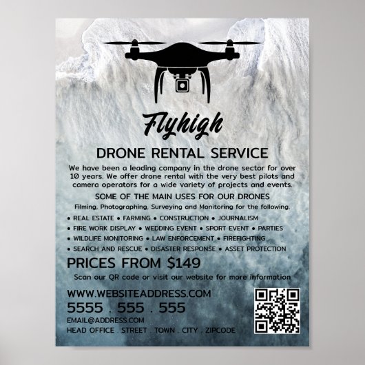Glacier Drone Silhouette, Drone Rental Company Poster (Voorkant)