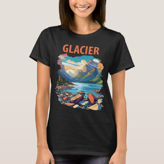 Glacier Lake Berg Rode Reis T-shirt (Voorkant)