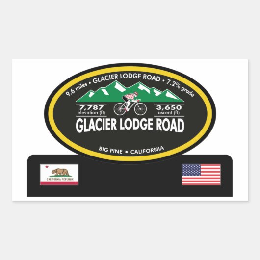 GLACIER LODGE ROAD- BIG PINE, CA -"OVAL TROPHY" RECHTHOEKIGE STICKER (Voorkant)