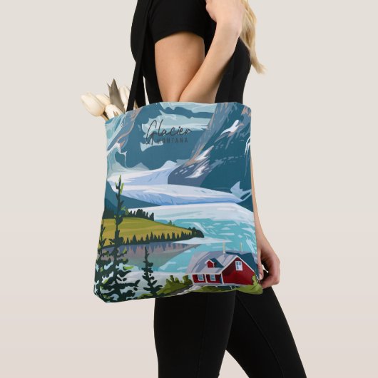 Glacier Montana US Kunst Reizen Illustratie Tote Bag (Dichtbij)