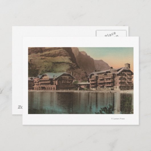 Glacier, MT - Uitzicht van het vele Glacier Hotel Briefkaart (Voorkant / Achterkant)