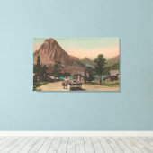 Glacier, MT - Uitzicht van Two Chalets & Mt. Rockw Canvas Afdruk (Insitu (Houten vloer))
