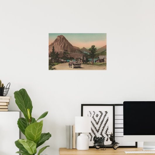 Glacier, MT - Uitzicht van Two Chalets & Mt. Rockw Poster (Thuiskantoor)