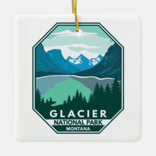 Glacier Nationaal Park Montana Retro Emblem Keramisch Ornament