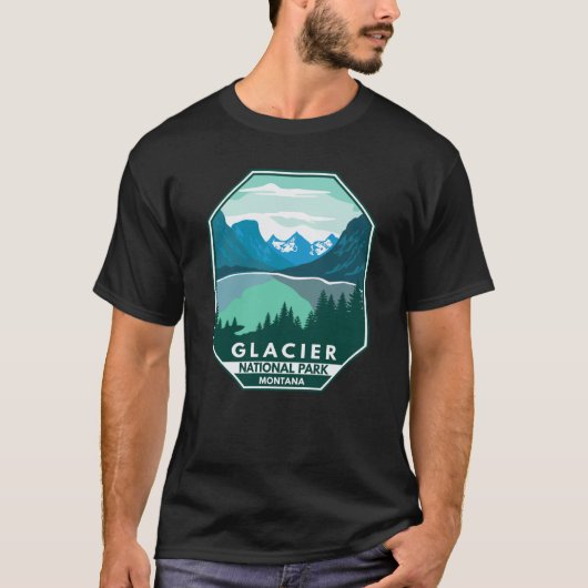Glacier Nationaal Park Montana Retro Emblem T-shirt (Voorkant)