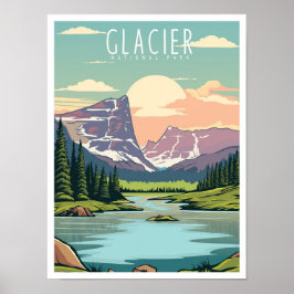 Glacier Nationaal Park Montana Vintage Reizen Poster